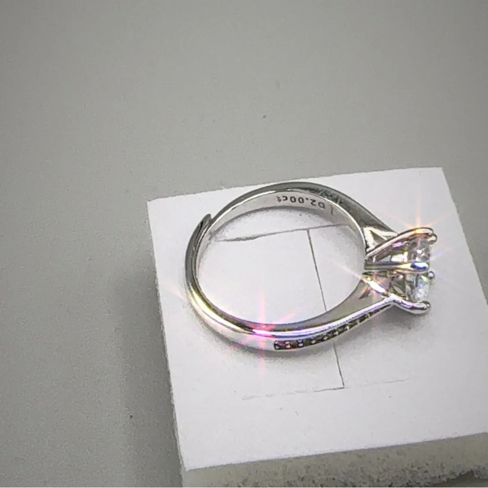 Silver Wedding Ring Diamond Simulant Adjustable New - Picture 10 of 15